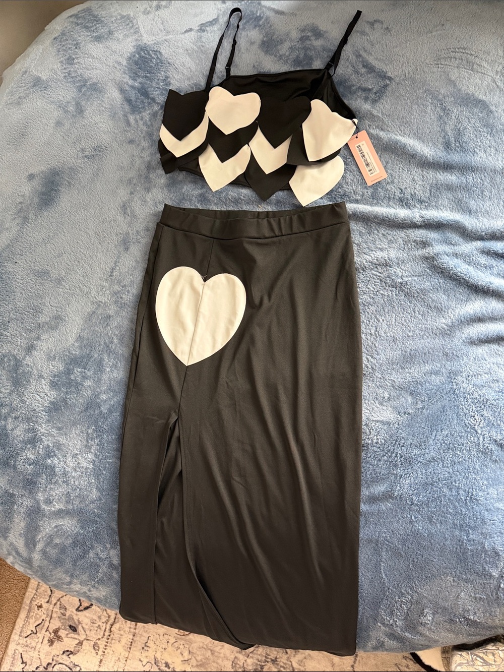 Black Heart-Accent Two-Piece Skirt Set - Women Skirts